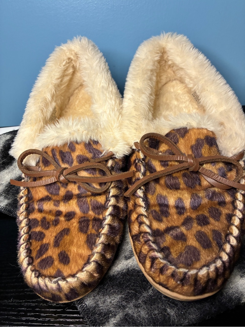 J. Crew Calf Hair Leopard Print Fur Lined Slippers in Brown and Cream